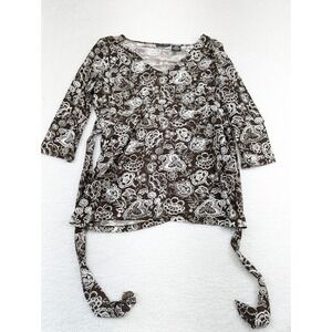 Apostrophe Brown and White Floral Tie-Front Tunic Top